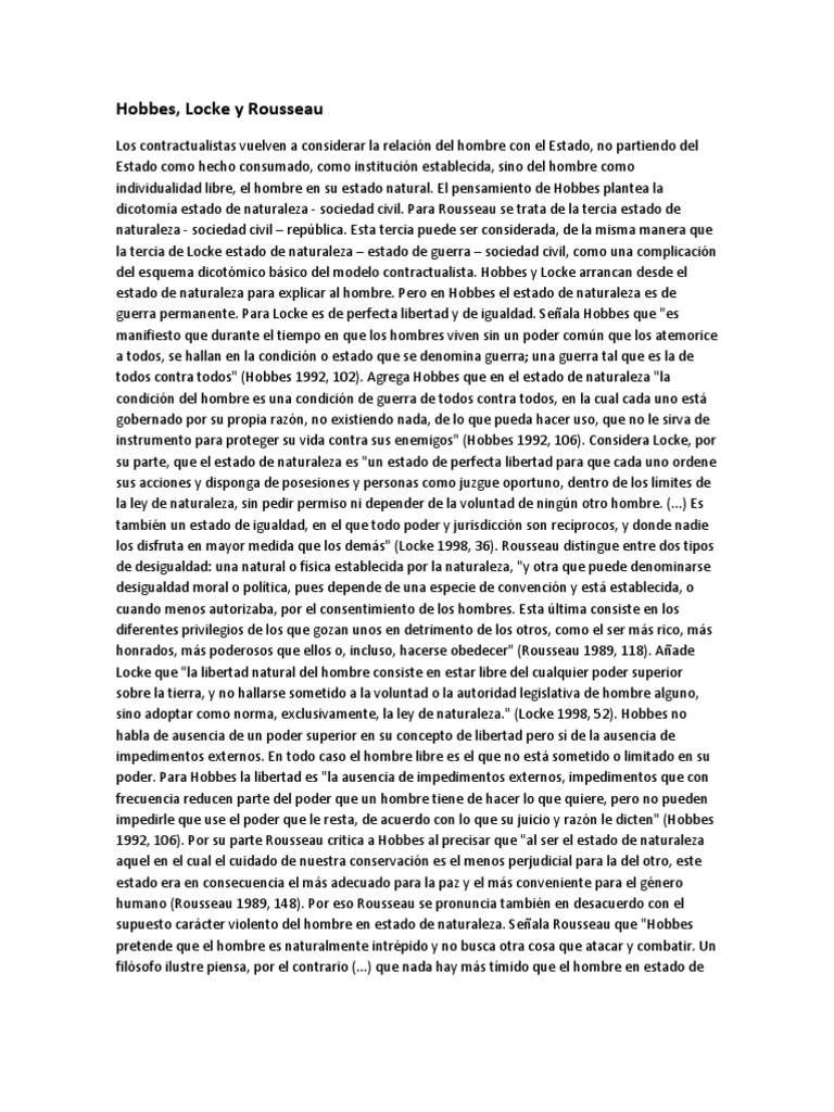 Contratualismo: Hobbes, Locke y Rousseau | PDF | Contrato social | Jean ...