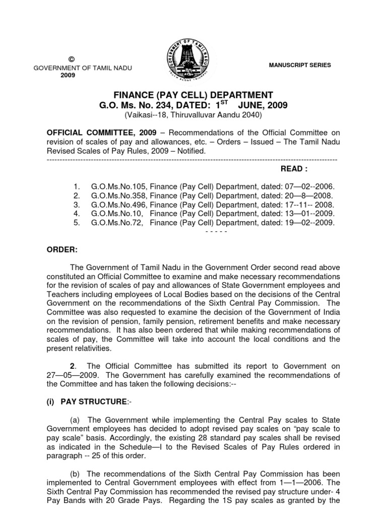 Tamilnadu Sixth Pay Commission | PDF | Judiciaries | Arrears