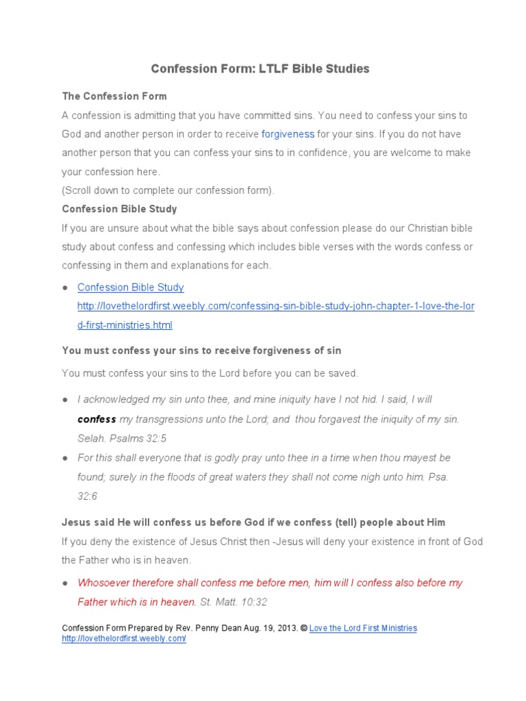 Confession Form for Bible Study | PDF