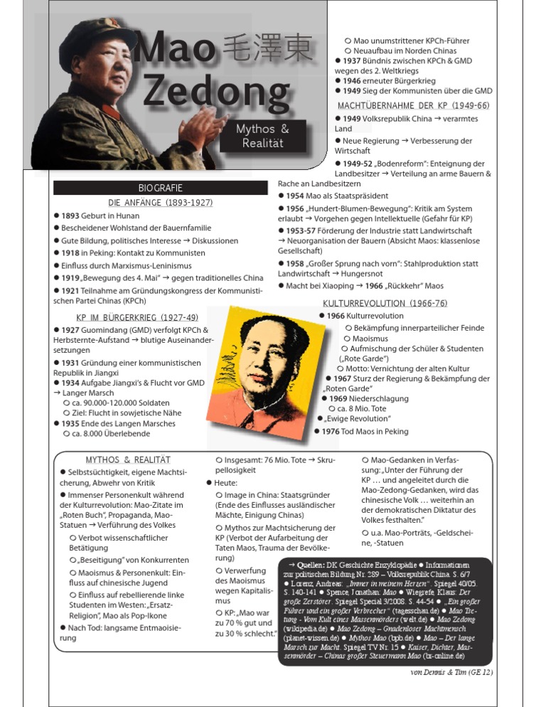 Handout Mao Zedong Mythos & Realität
