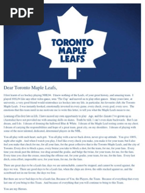 Dear Toronto Maple Leafs