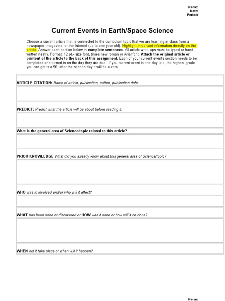 Current Events in Earth/Space Science | PDF | News | Critical Thinking