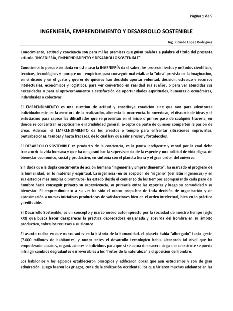 Ingeniería, Emprendimiento y Desarrollo Sostenible | PDF