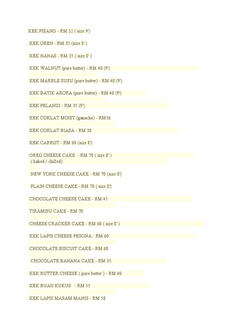 Senarai Harga Kek  PDF