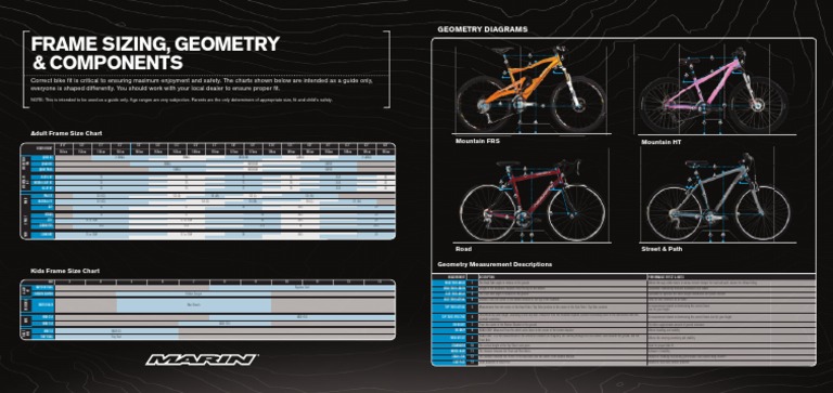 2008 Sizing Chart of Marin Bicycle Frame PDF Wheel Vehicle Parts