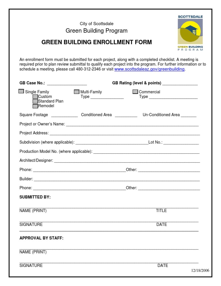 Scottsdale Green Building Enrollment Form | PDF | Business | Finance ...