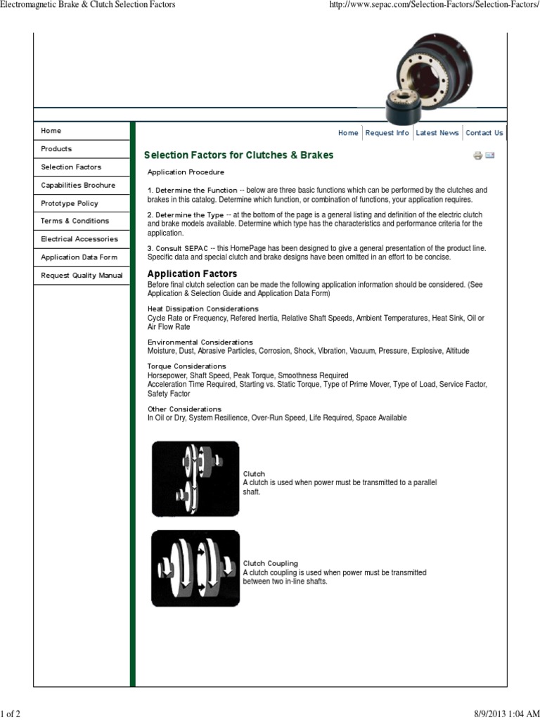 Brake & Clutch Selection Factors PDF Clutch Brake