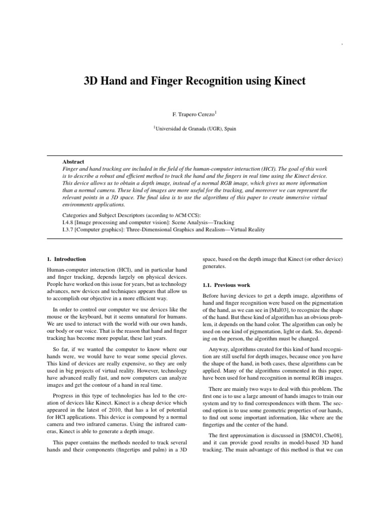 3D Hand Tracking with Kinect | PDF | Image Resolution | Human–Computer ...