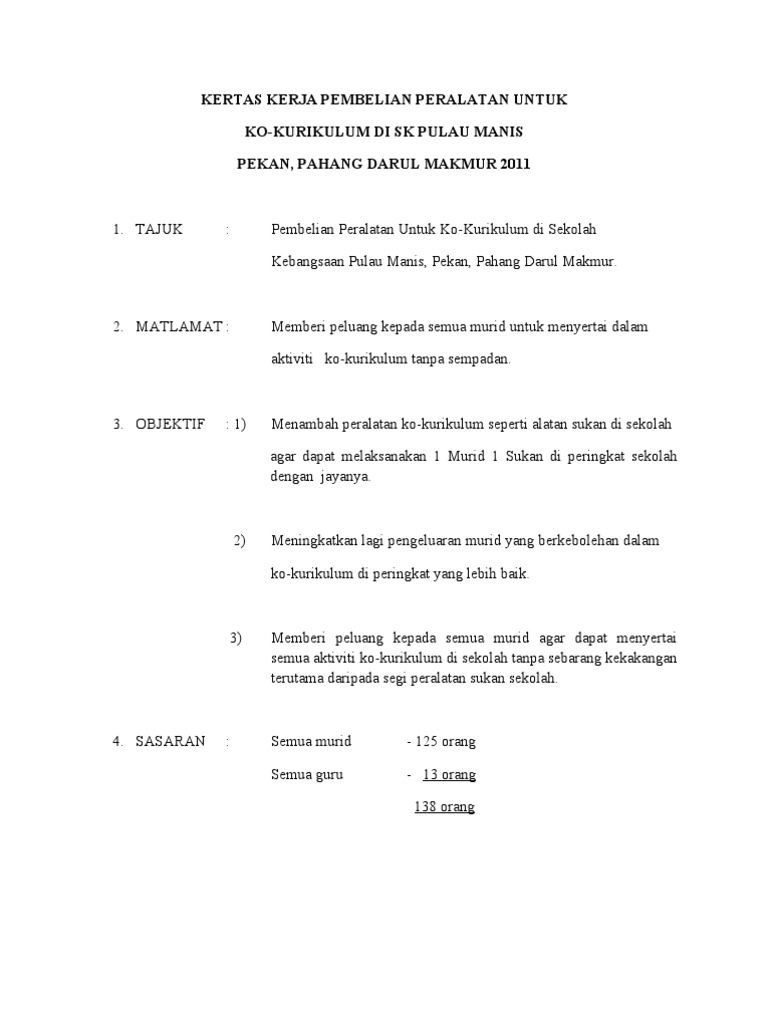 Kertas Kerja Pembelian Peralatan Untuk