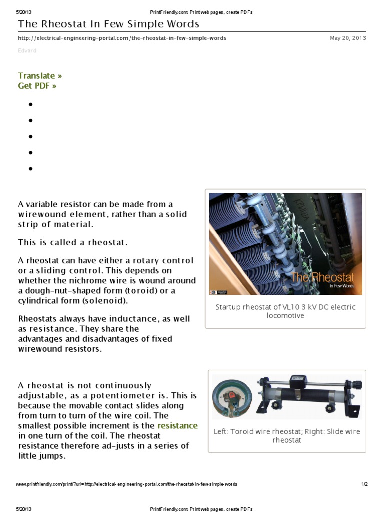 The Rheostat in Few Simple Words PDF