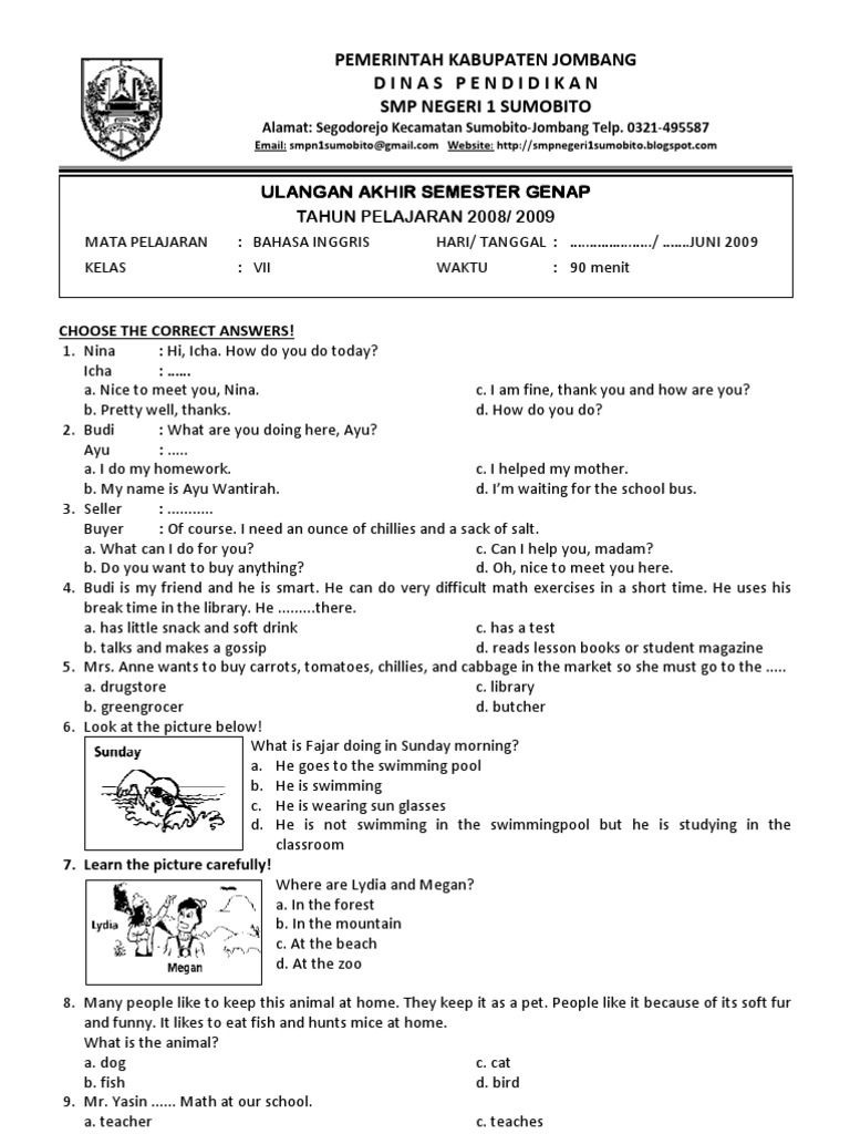 soal essay uas bahasa inggris kelas 7 semester 2