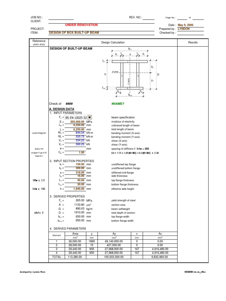 Box Built-Up Beam Design Calculation | PDF | Bending | Beam (Structure)