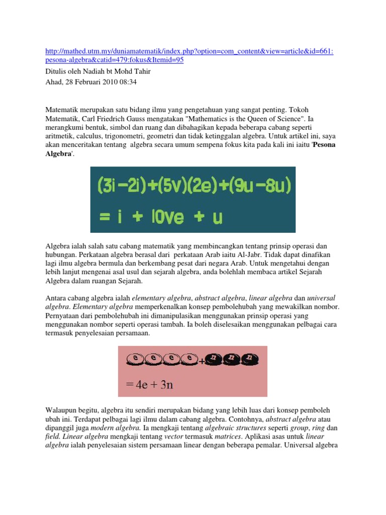 Pesona dan Konsep Algebra | PDF