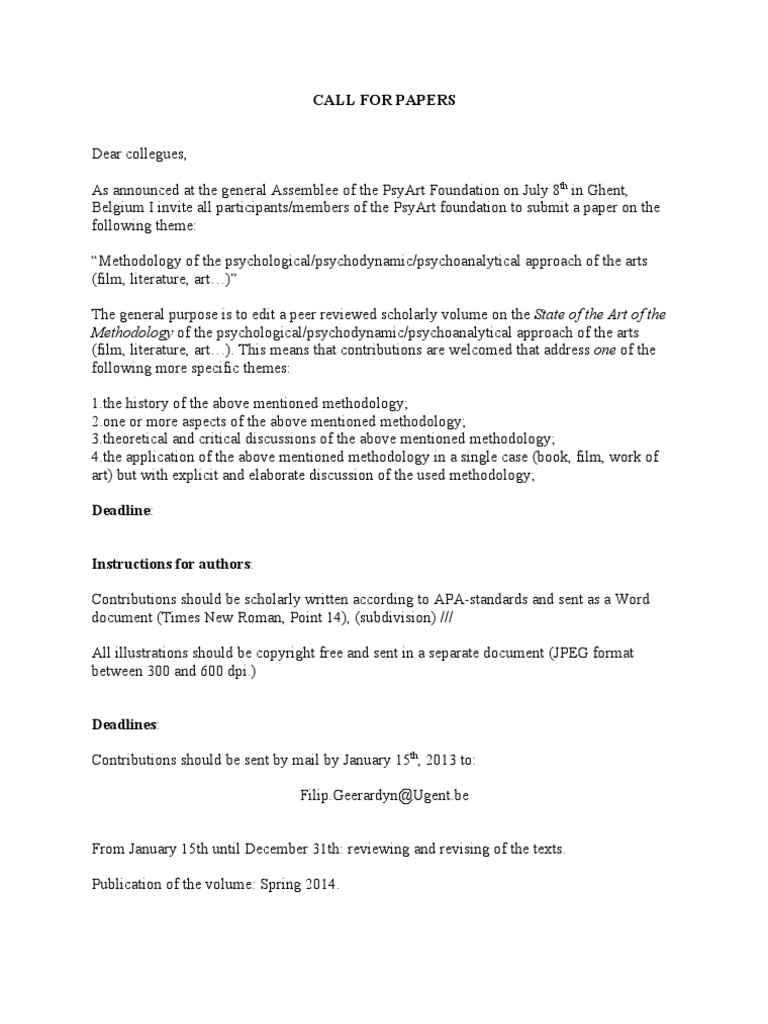 Call For Papers Methodology | PDF | Social Science | Art