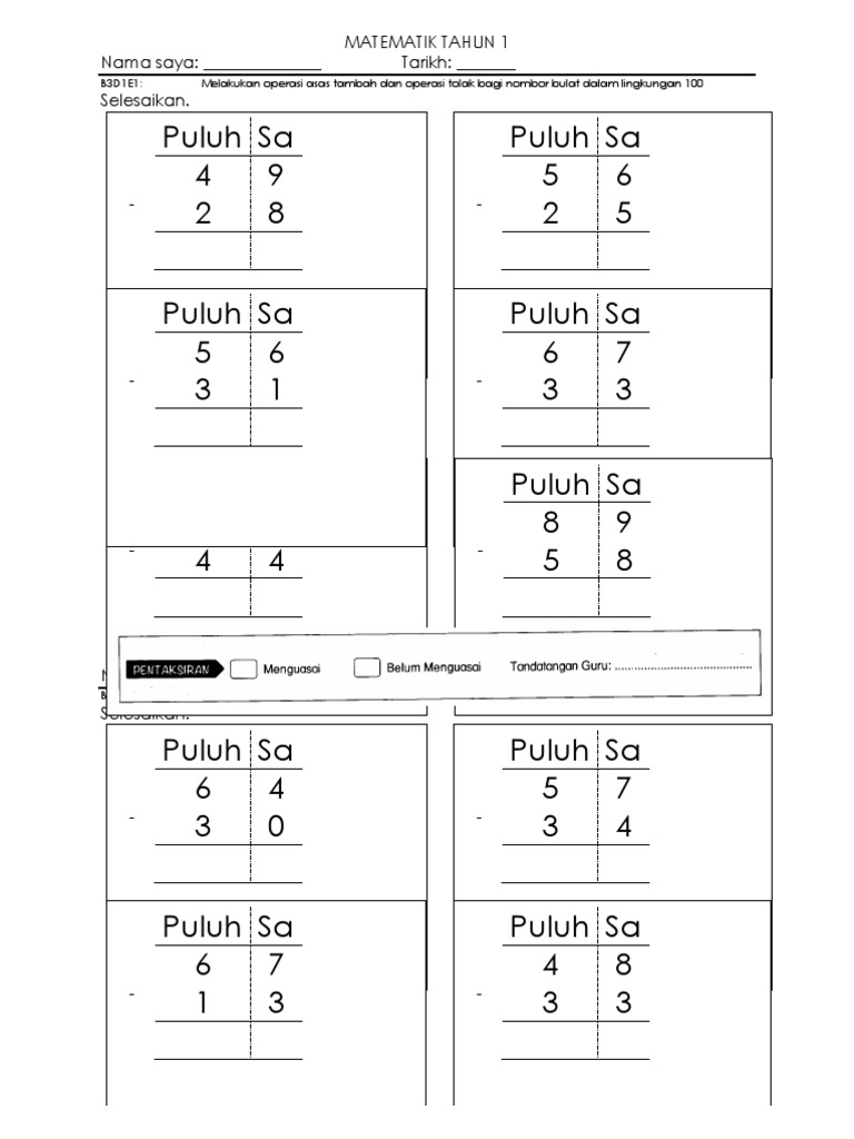 Contoh Soalan Matematik Tahun 1  JNet USA