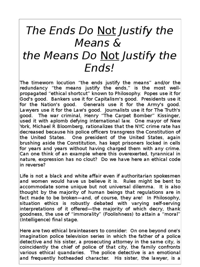 The Ends Do NOT Justify The Means! | PDF | Crime & Violence | Crime ...