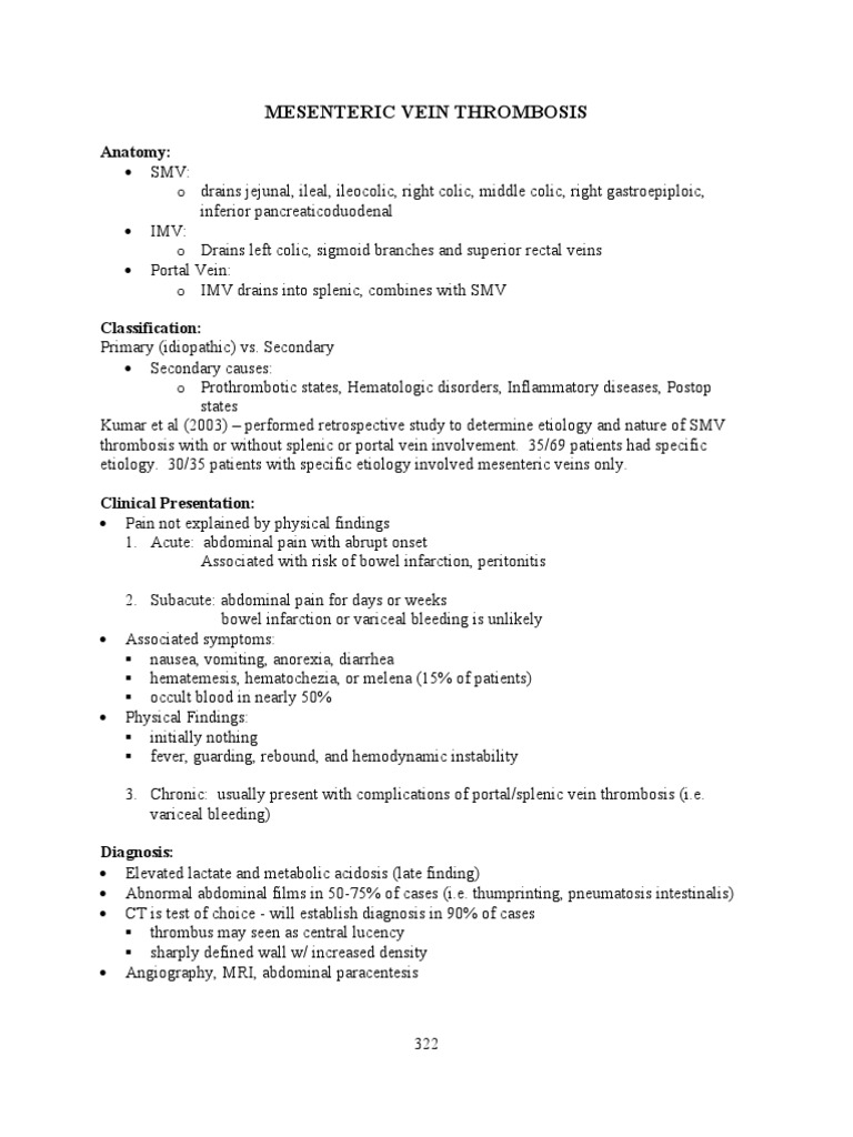 Mesenteric Vein Thrombosis Overview | PDF | Wellness | Science ...