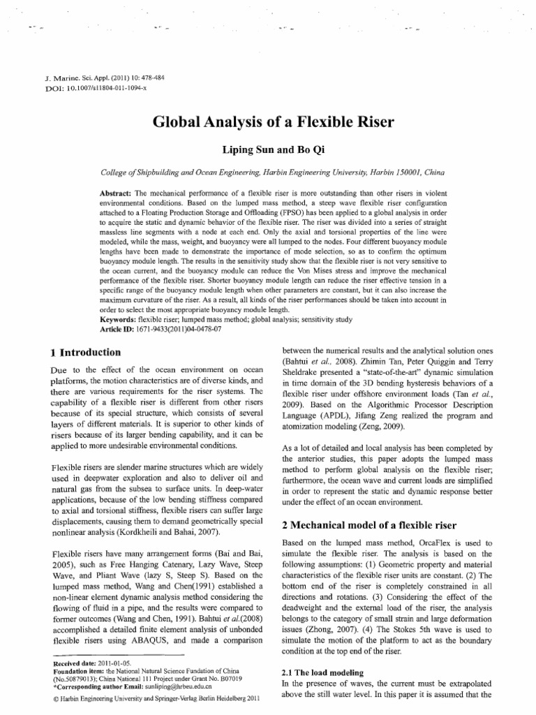 Global Analysis of A Flexible Riser | PDF | Drag (Physics) | Force