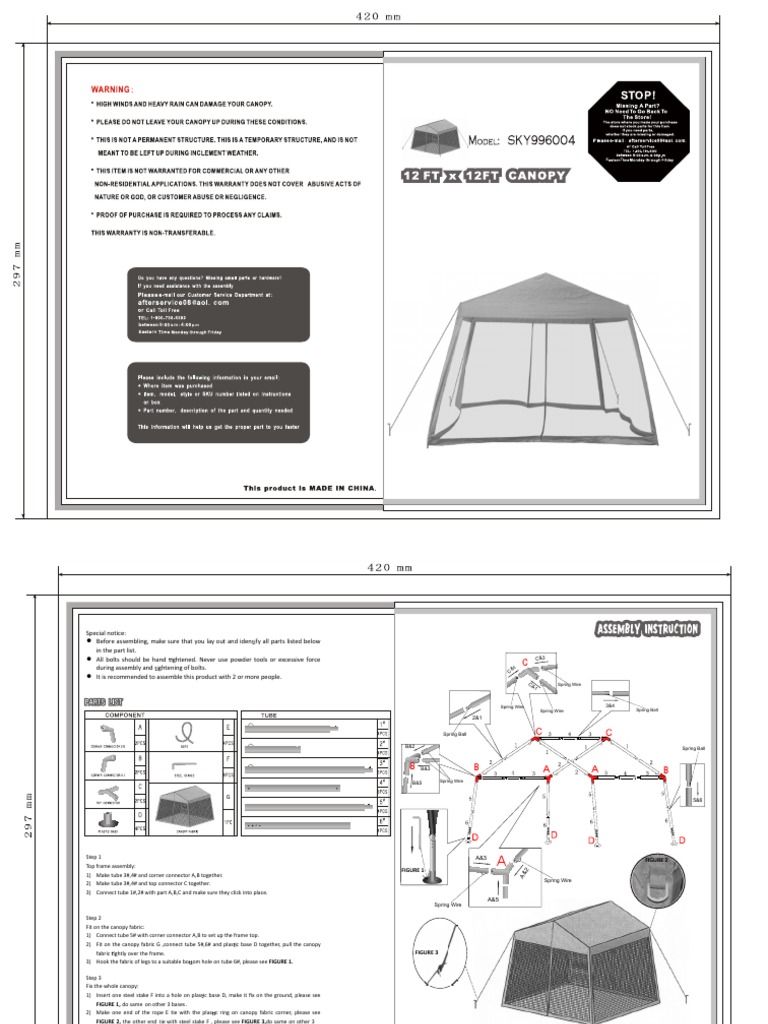 Canopy Assembly Instructions Guide | PDF | Manufactured Goods | Equipment