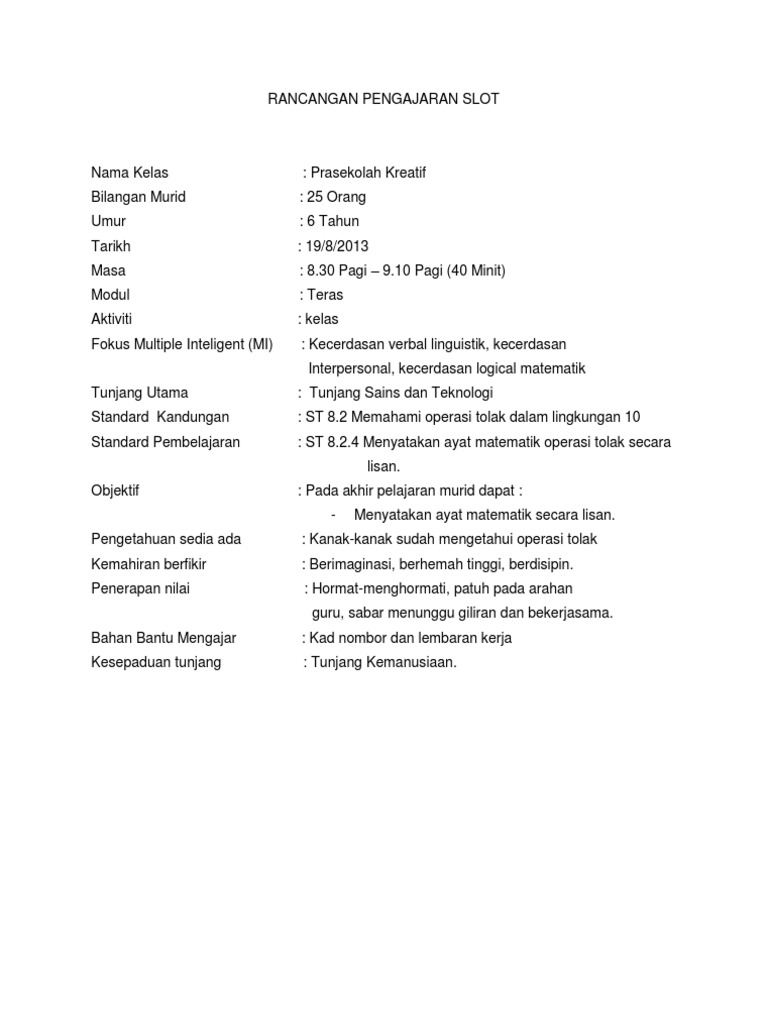 Rancangan Pengajaran Slot Sem6 Pdf