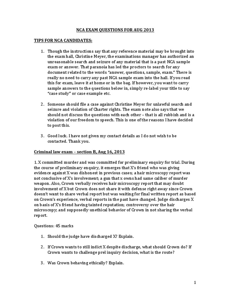 NCA Exam Questions Aug 2013 | Equity (Law) | Test (Assessment) NCA Exam Questions Aug 2013 | Equity (Law) | Test (Assessment)