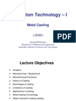 Production Technology - I: Metal Casting