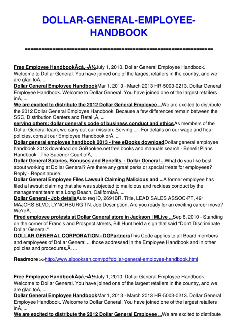 Dollar General Employee Handbook PDF Supplemental Security