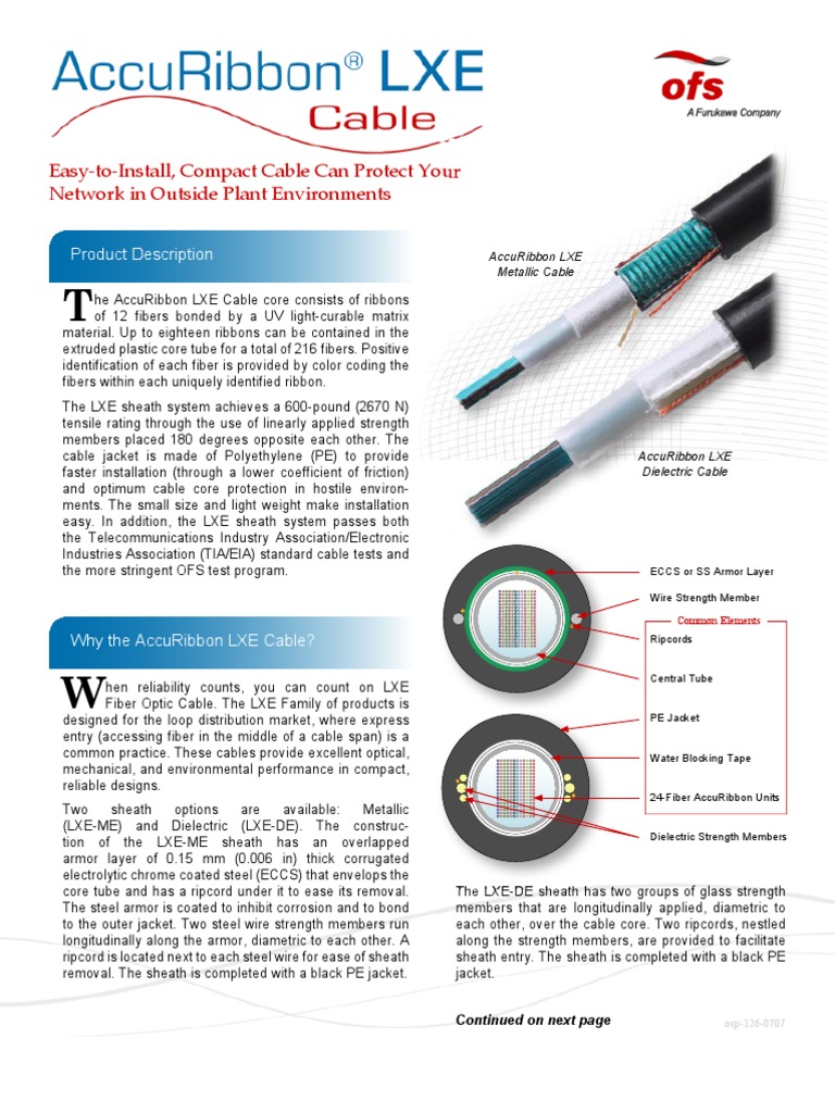 AccuRibbon LXE 126 Web | PDF | Optical Fiber | Cable