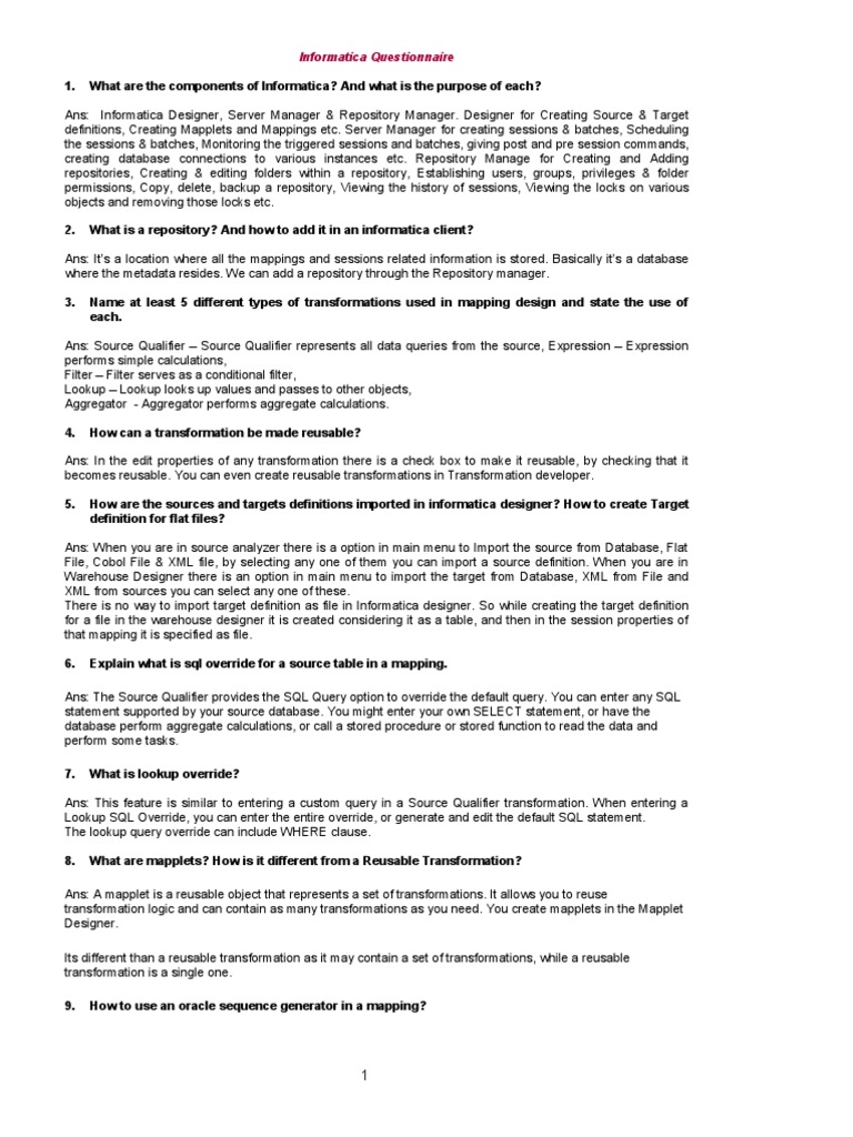 All in One Informatica Questionnaire | PDF | Data Warehouse | Database ...