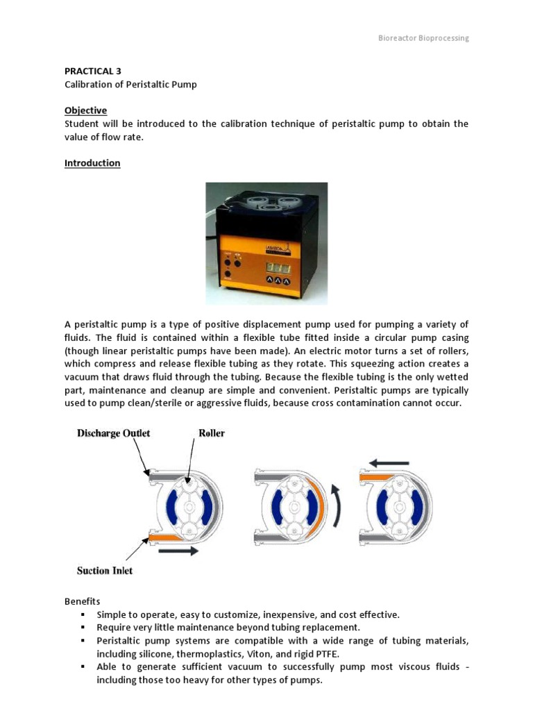Calibration of Peristaltic Pump PDF Flow Measurement Pump