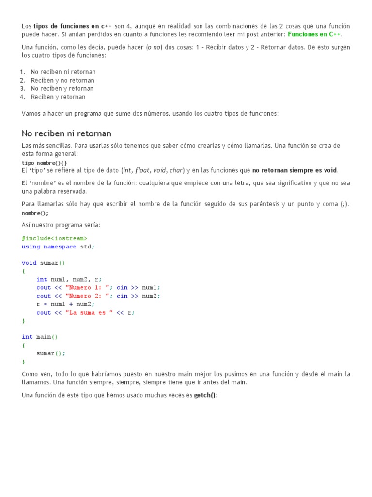 Tipos de Funciones en C++ | PDF