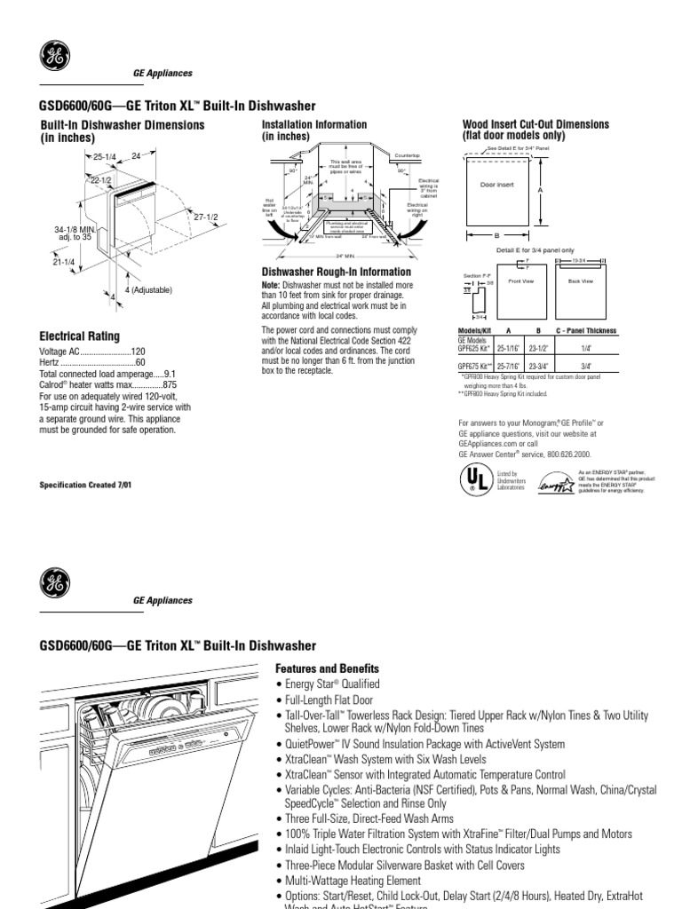 GE Dishwasher Energy Star PDF Dishwasher Equipment