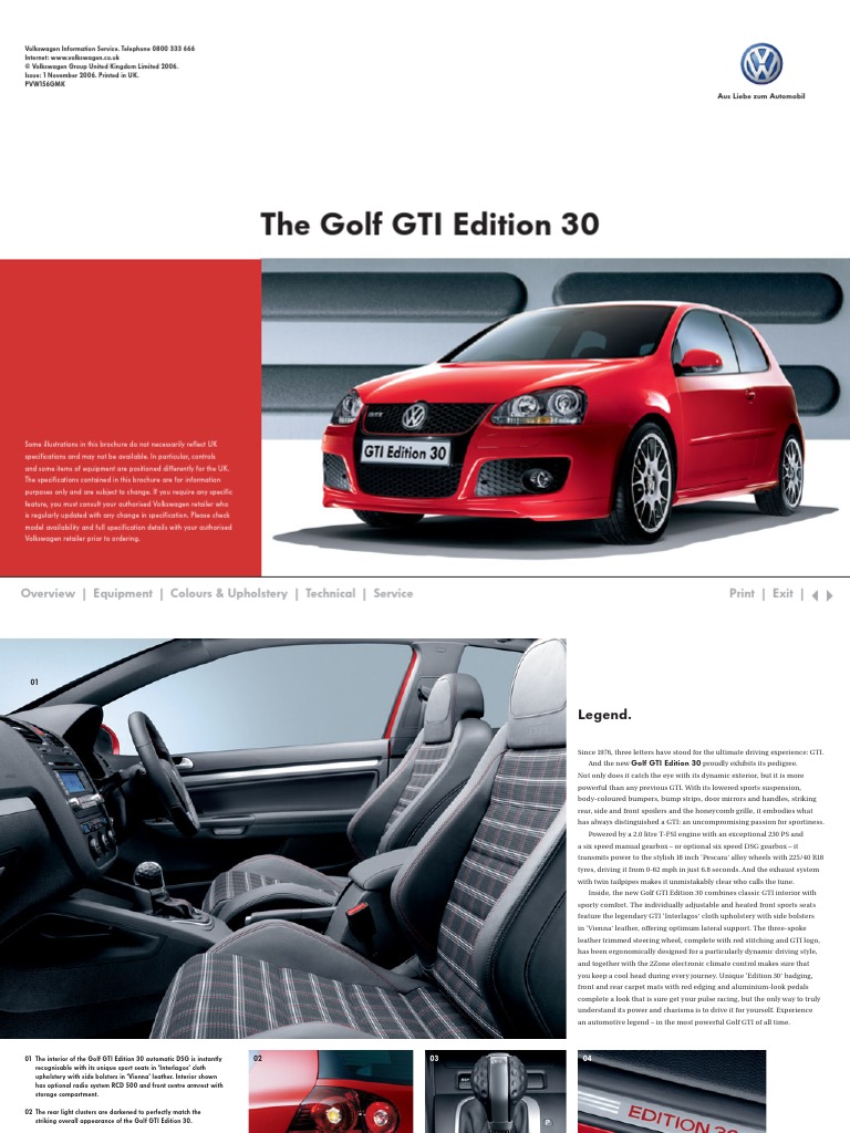 Golf Gti Edition 30 Brochure | Pdf | Horsepower | Fuel Economy In  Automobiles