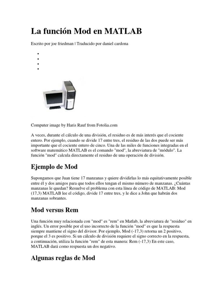 La Función Mod en MATLAB | PDF image.