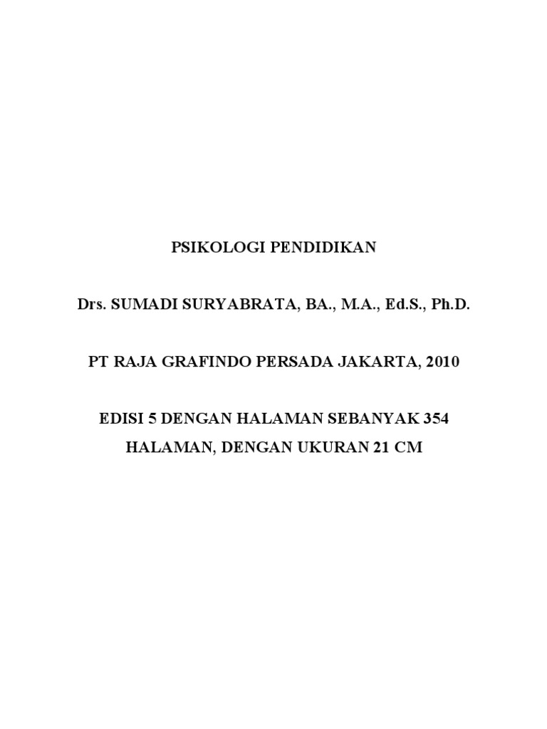 Buku Psikologi Pendidikan Sumadi Suryabrata Pdf Info