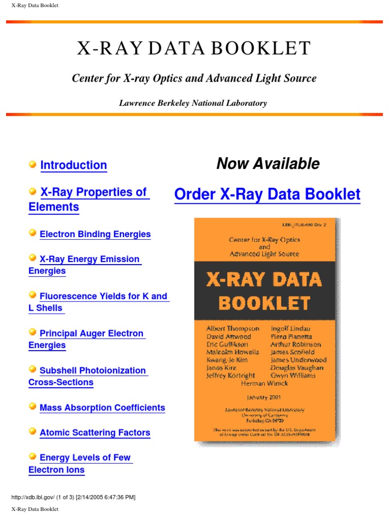 XRay Data Booklet From LBL PDF X Ray Emission Spectrum