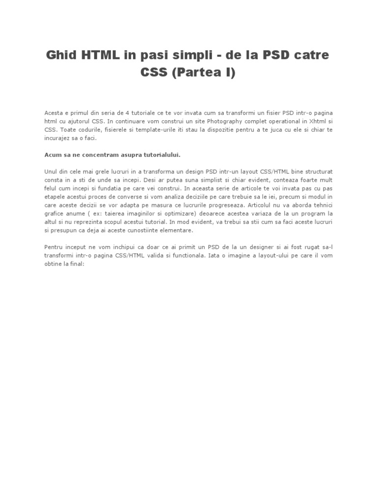 Ghid Html In Pasi Simpli De La Psd Catre Css