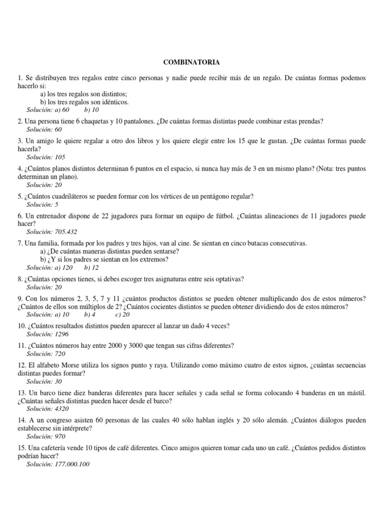 Combinatoria 1235557537 | PDF | Ajedrez | Enseñanza de matemática