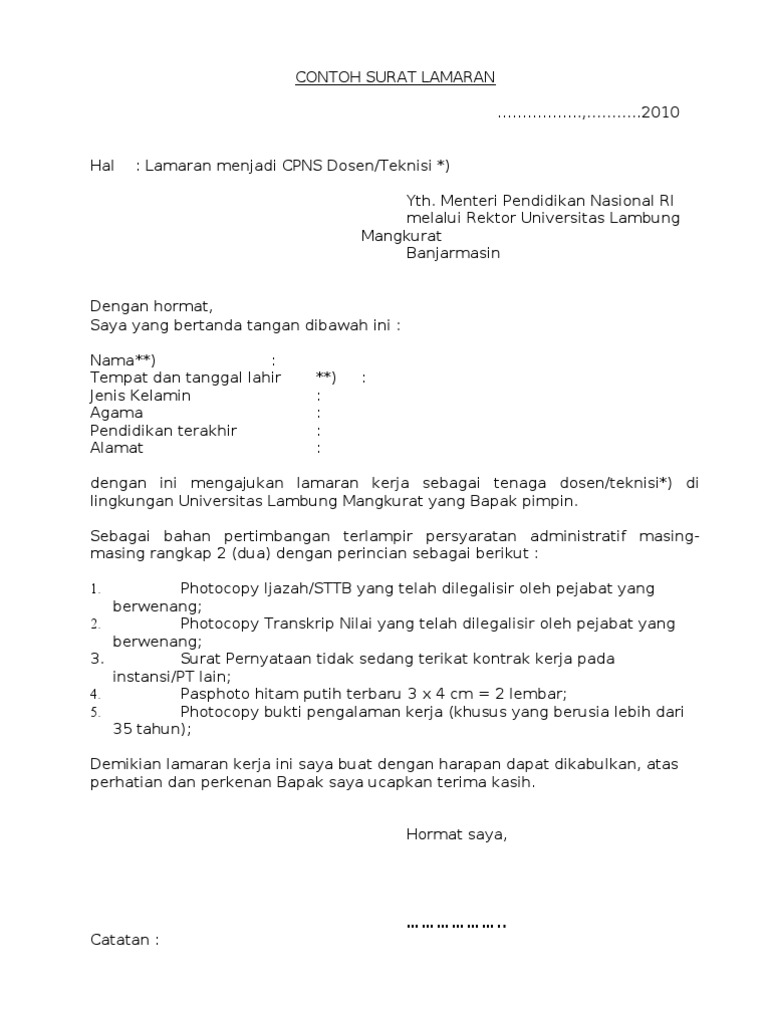 Contoh Surat Lamaran Kerja Dosen Di Universitas Download Contoh Surat