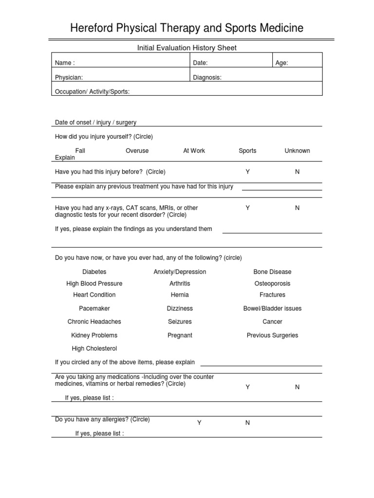 Hereford PT Initial Evaluation Form | PDF