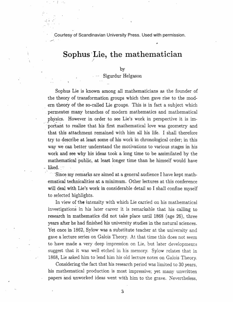 Helgason Sophus Lie, The Mathematician PDF Group (Mathematics