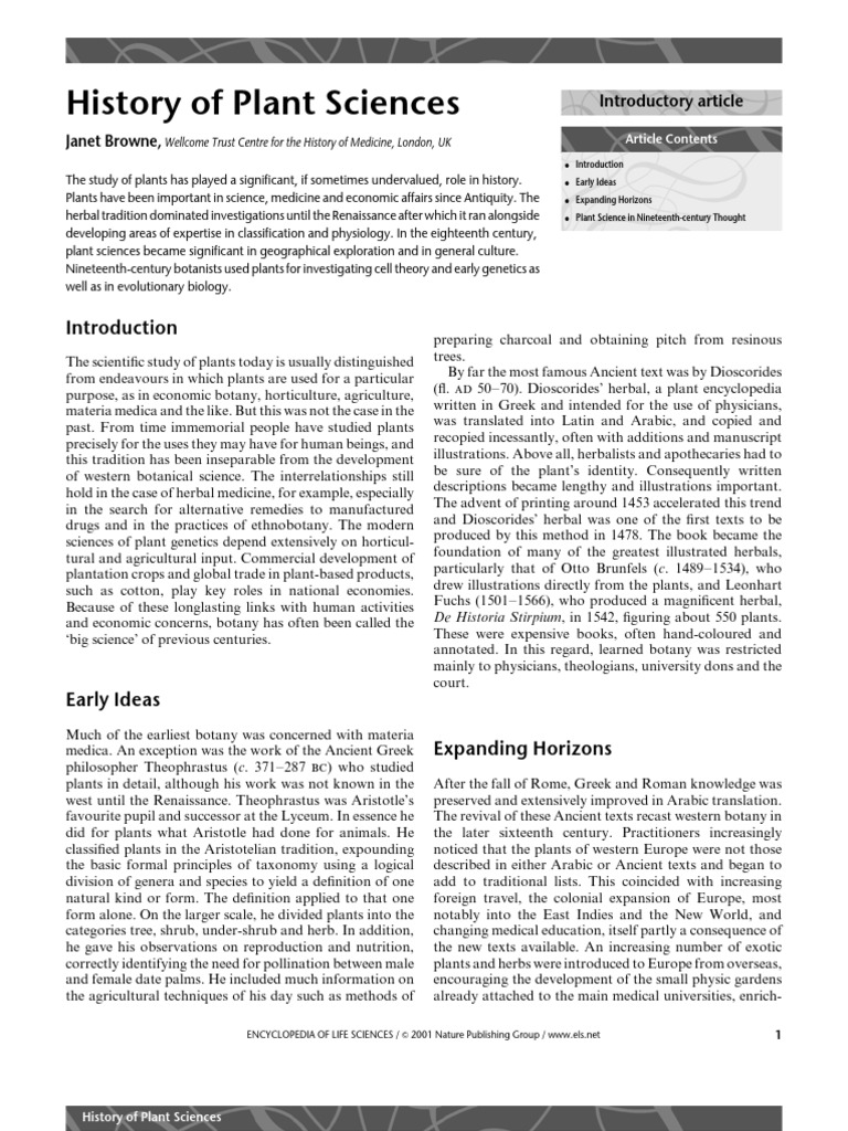 Evolution of Plant Sciences History | PDF | Botany | Plants