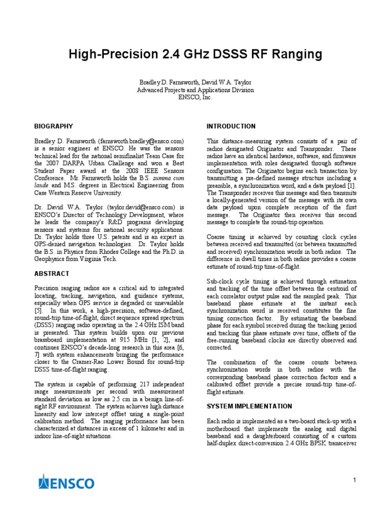 High-Precision 2.4 GHz RF Ranging System | PDF | Signal To Noise Ratio ...
