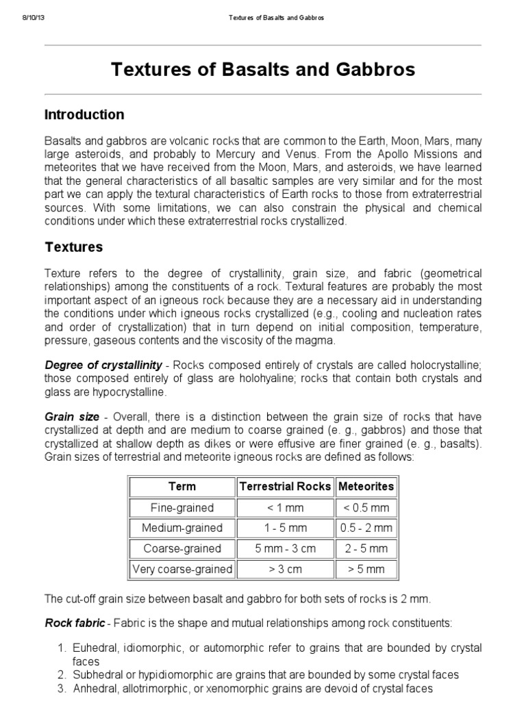 Textures of Basalts and Gabbros | PDF | Igneous Rock | Basalt