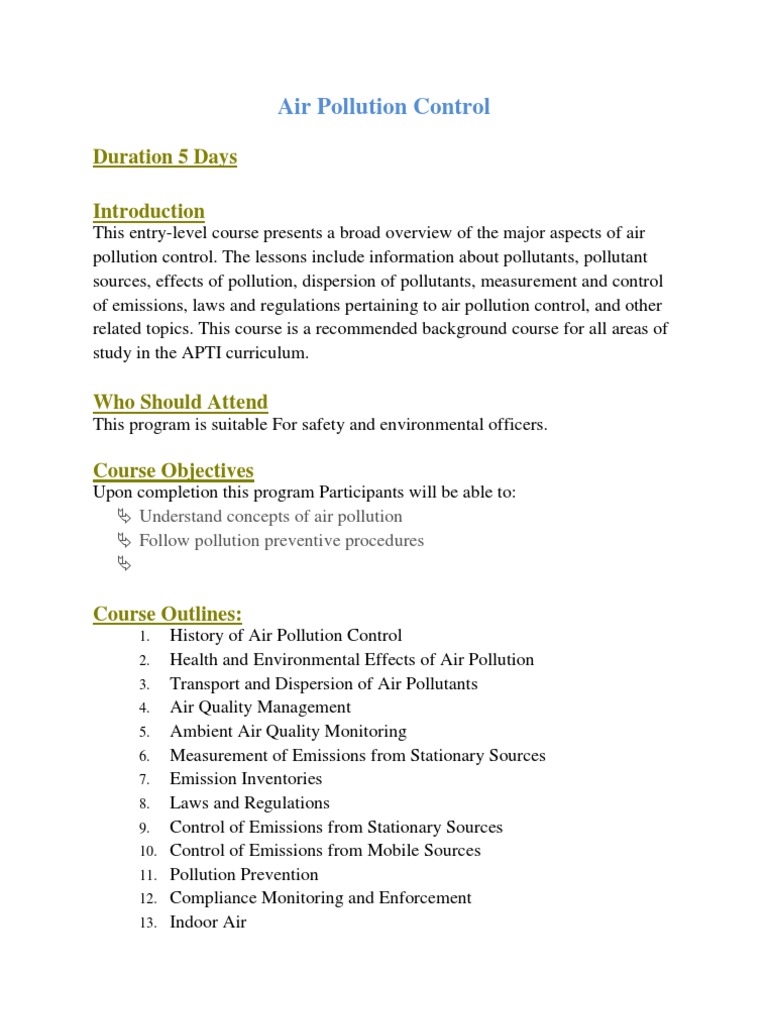 Air Pollution Control Overview Course | PDF