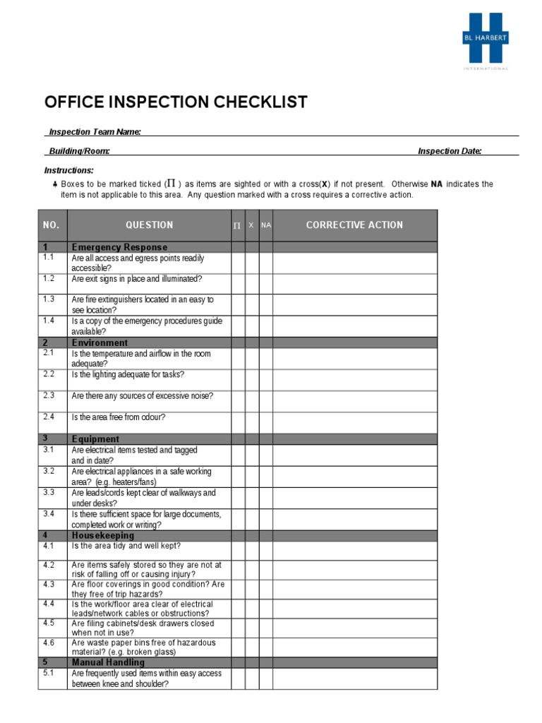 Office Inspection Checklist: NO. Corrective Action | PDF | Technology ...