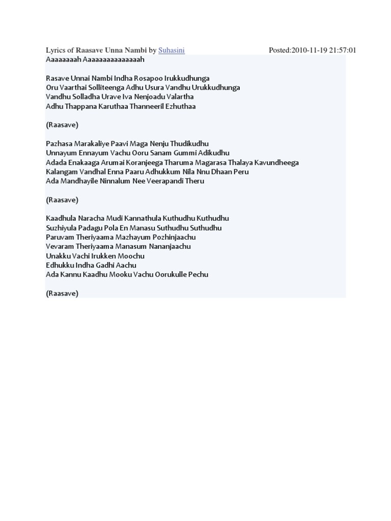 Tamil Song Lyrics scribd