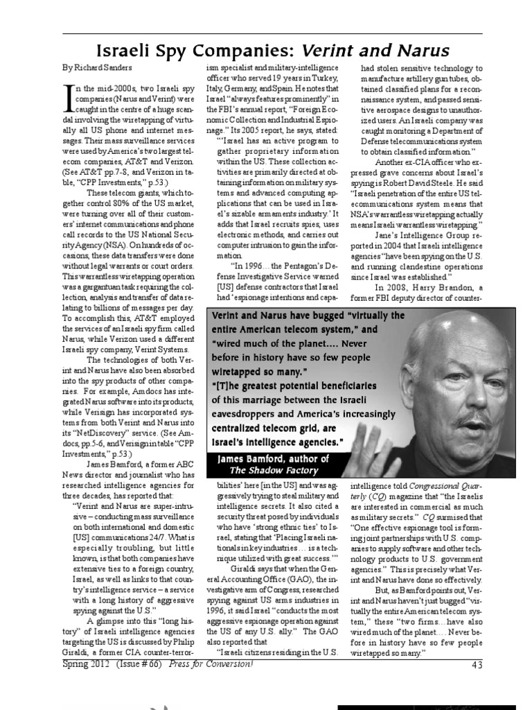 Israeli Spy Companies Verint and Narus PDF Espionage National