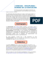 Algunas Ciencias, Disciplinas, Ramas y Teorías de La Educación