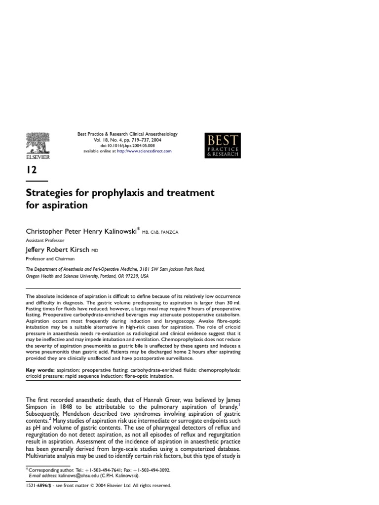 Prophylaxis and Treatment for Aspiration Pneumonia Anesthesia